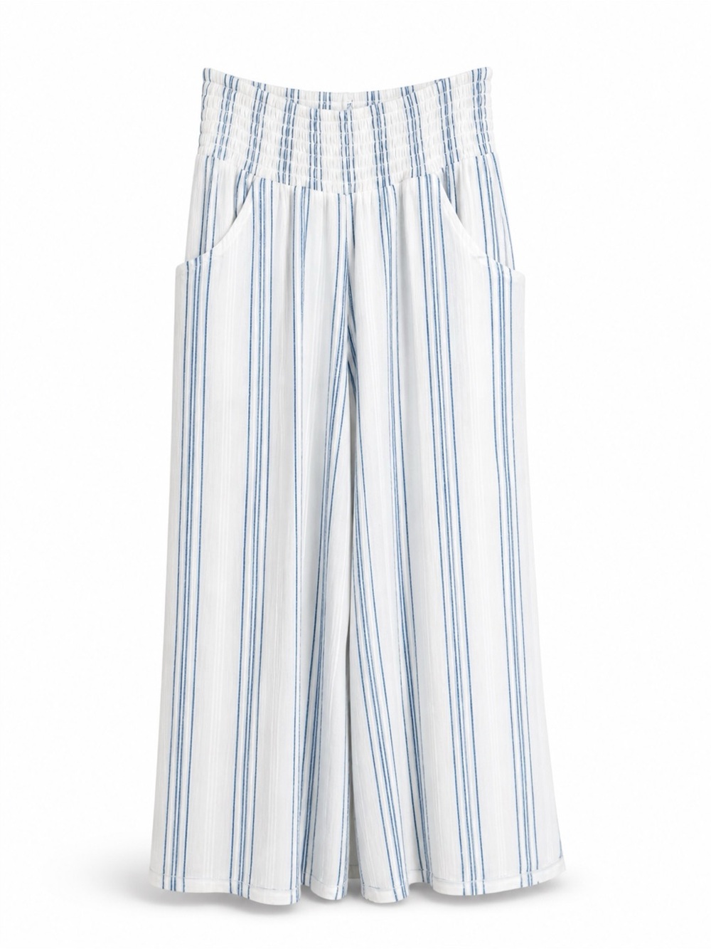 Nomad The Label Striped Wide-Leg Cropped Pants - Blue/White NWOT